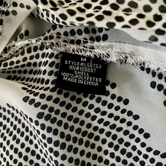 Sheer Half-Button Chevron Dot  Collarless Blouse with Button-Up Long Sleeves - Picture 8 of 8